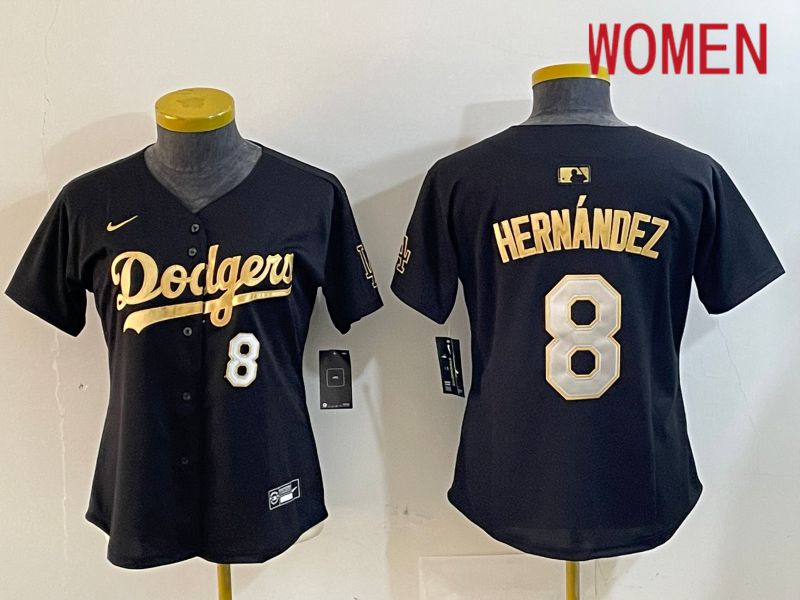 Women Los Angeles Dodgers #8 Hernandez Black Game 2024 Nike MLB Jersey style 1218->youth mlb jersey->Youth Jersey